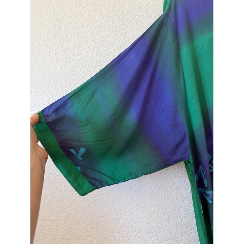Resort Wear Womensโ Tie Dye Shirt Dress Green Purple Rayon One Size Boho Midi - Picture 7 of 16